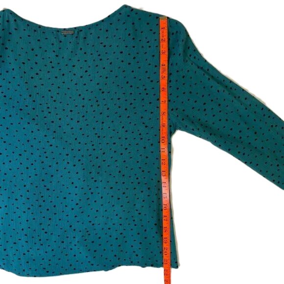 Billabong Polka Dot Wrap Blouse Long Sleeves V Neck Teal Blue Green Black Size M - Picture 5 of 9